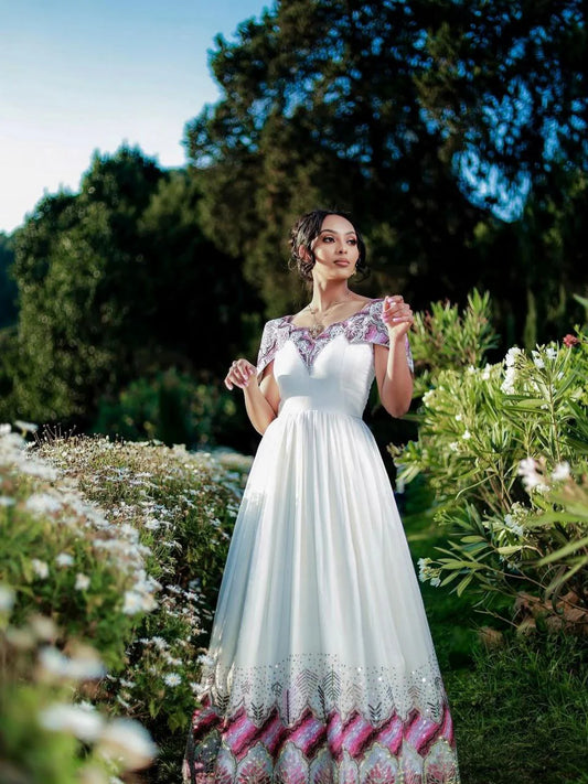Radiant Habesha Dress with Intricate Embroidery