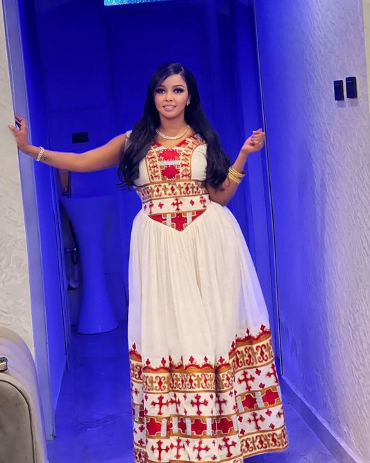 Exquisite Habesha Dress with Detailed Embroidery
