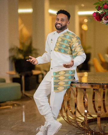 Modern Allure: Handcrafted Contemporary Habesha Men's Ensemble - A Harmony of Heritage and Sophistication.