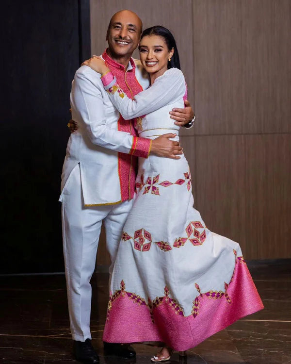 Stylish Habesha Matching Outfits: Pink Design.