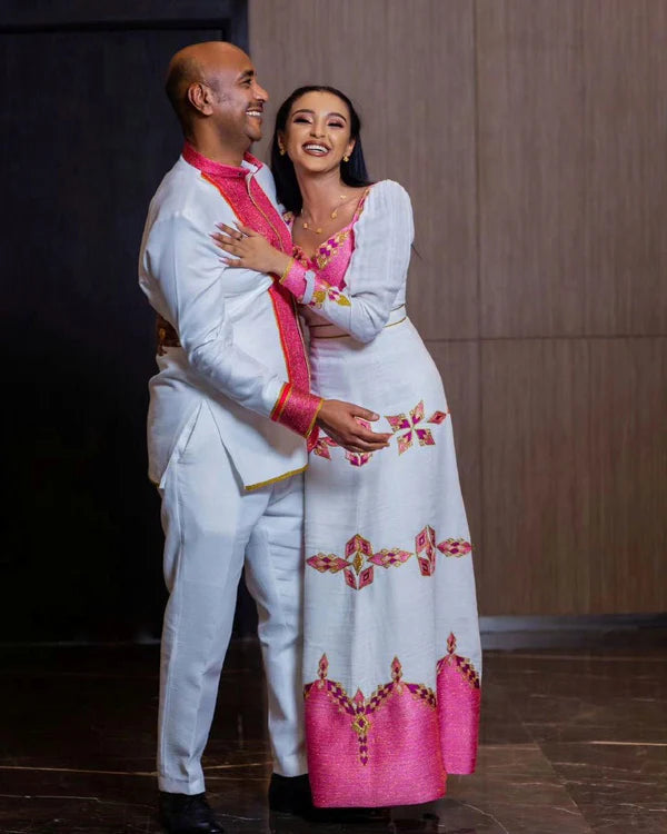 Stylish Habesha Matching Outfits: Pink Design.