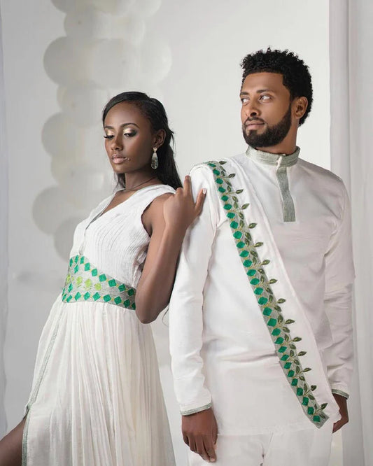 Green Wedding: Stylish Habesha Couples Outfit