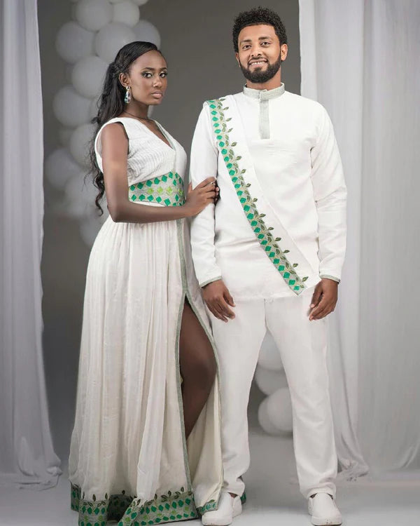 Green Wedding: Stylish Habesha Couples Outfit