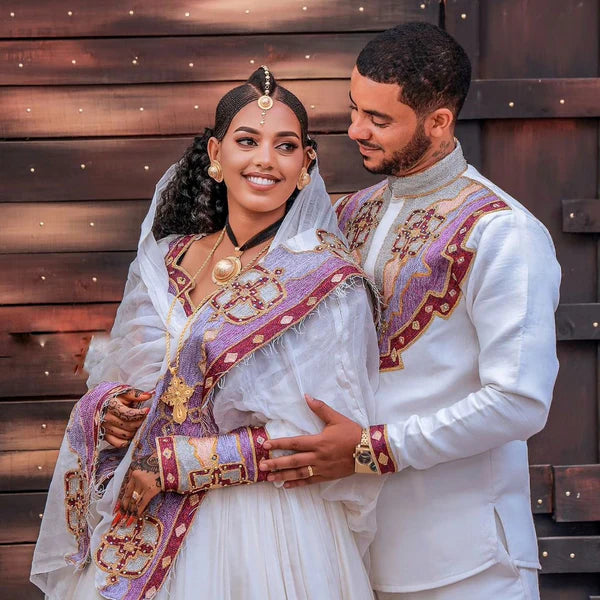 Gorgeous Habesha Wedding Dress: Beaded Couples Outfit.