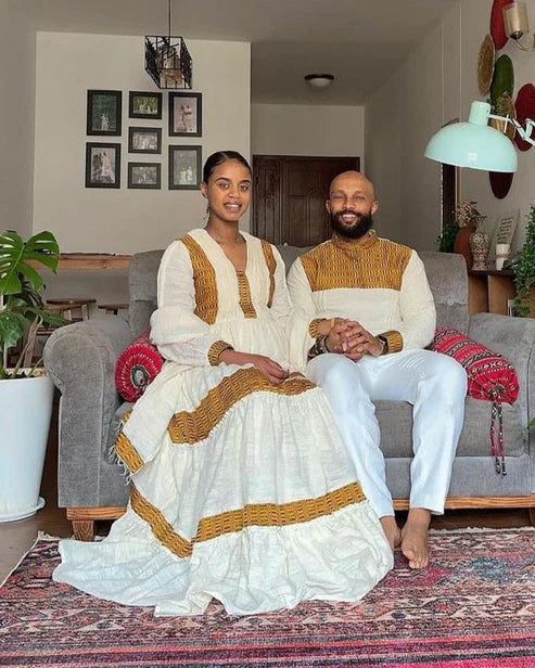 Vibrant Yellow Matching Habesha Couples Outfit: Perfect for Celebrating Culture and Love