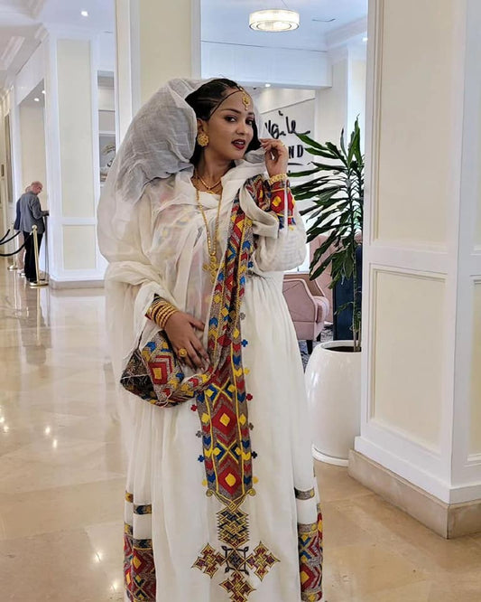 Vibrant Multicolored Habesha Traditional Attire