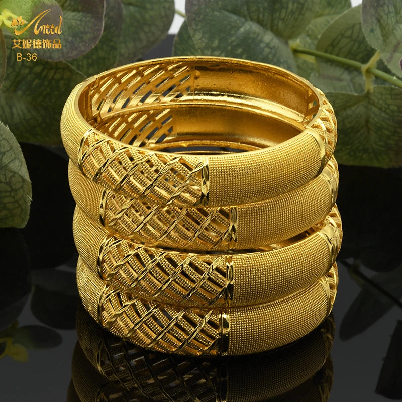 Eritrean and Ethipian Dubai Bangles 24K Gold Color African Bracelet For Women Designer Alloy Jewellery Wedding Luxury Hawaiian Jewelry