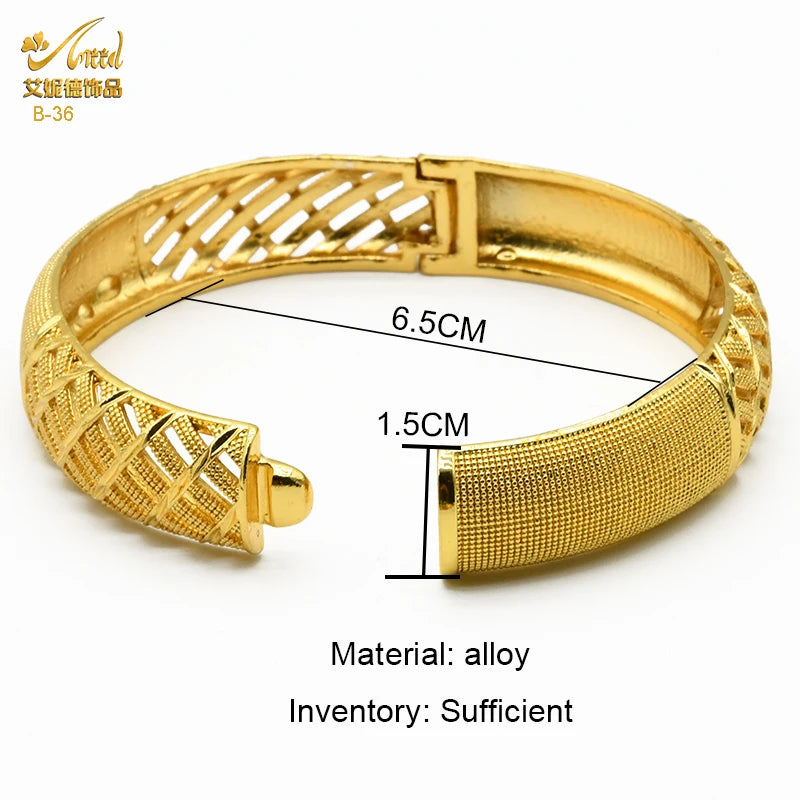 Eritrean and Ethipian Dubai Bangles 24K Gold Color African Bracelet For Women Designer Alloy Jewellery Wedding Luxury Hawaiian Jewelry
