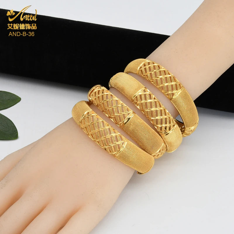 Eritrean and Ethipian Dubai Bangles 24K Gold Color African Bracelet For Women Designer Alloy Jewellery Wedding Luxury Hawaiian Jewelry