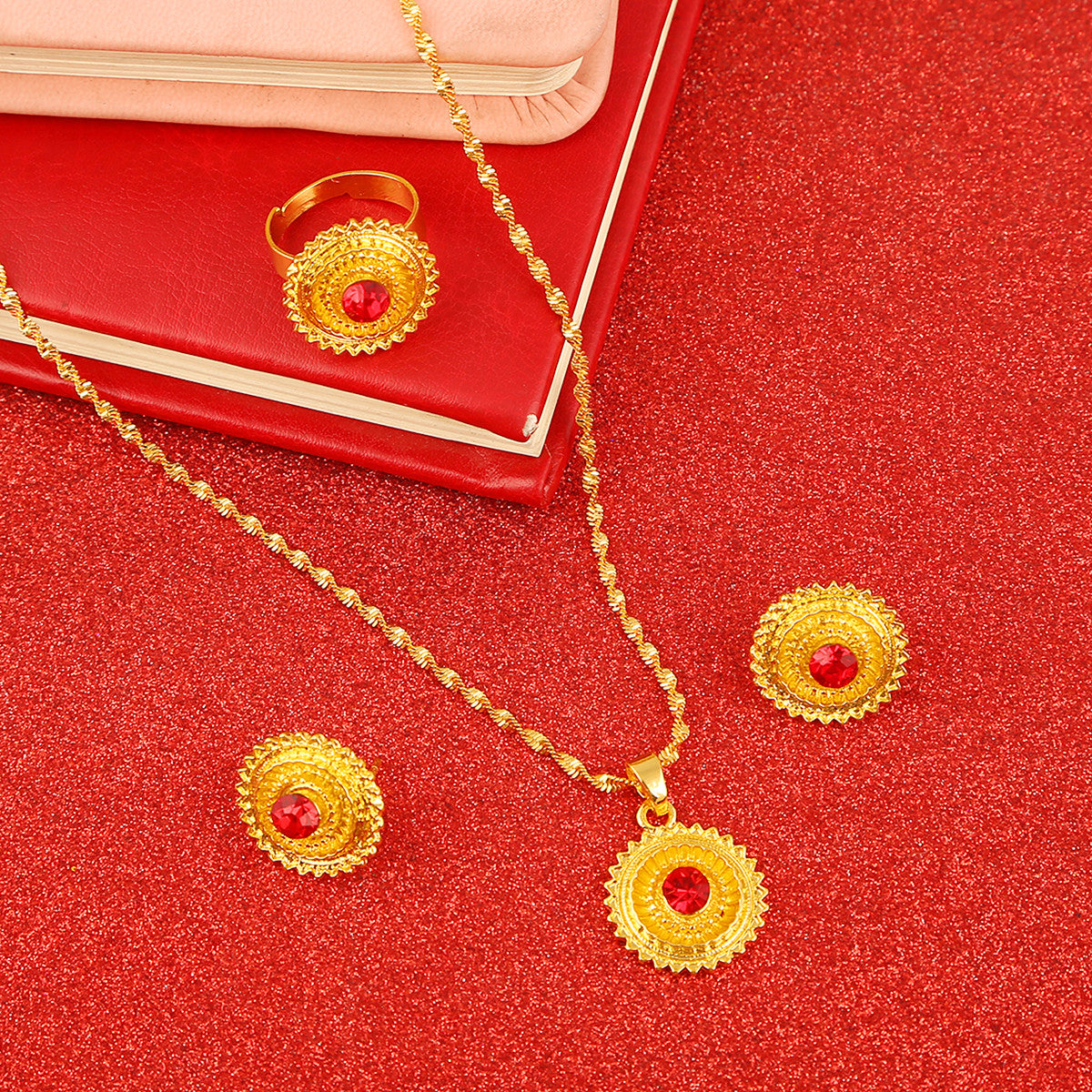 Luxury Necklace Earrings Ring Three Piece Set