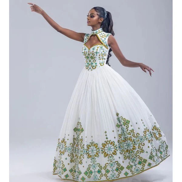 An Elegant Habesha Wedding Dress Made of Menen Fabric, Habesha Kemis, Habesha Dress