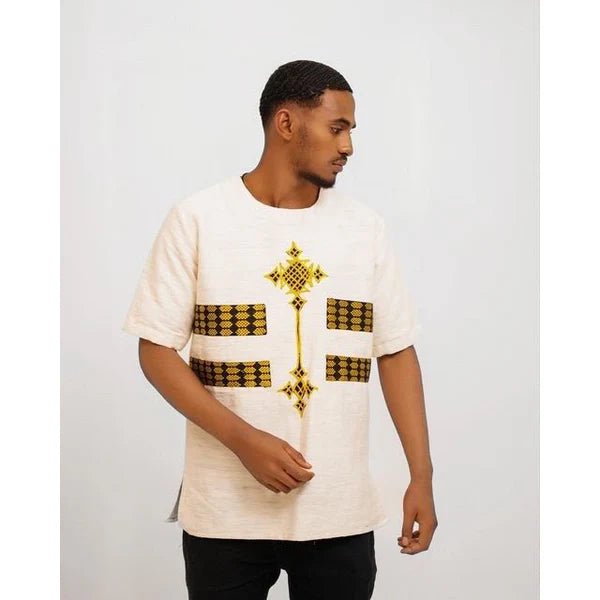 Handcrafted Elegance: A Men's Fetil Shirt with Tilf Embellishment