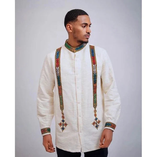 Understated Elegance A Habesha Shirt for Men with Tilf Design