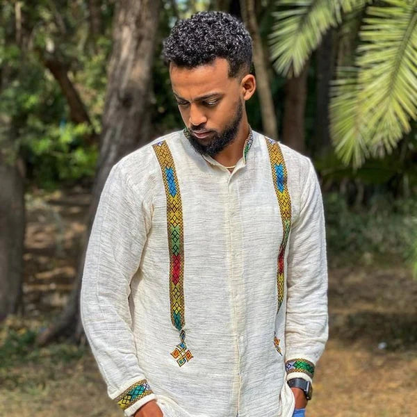 Understated Elegance: A Habesha Shirt for Men with Tilf Design