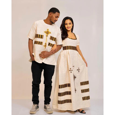 Couples' Habesha Cloth: Harmony of Love Matching Outfit.