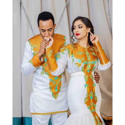 Couples Matching Traditional Cloth: Vibrant Tilf Designs.