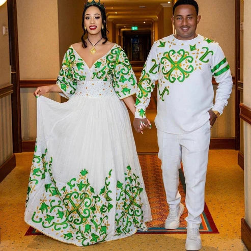 Habesha Wedding Couples Cloth: Exquisite Matching Attire.