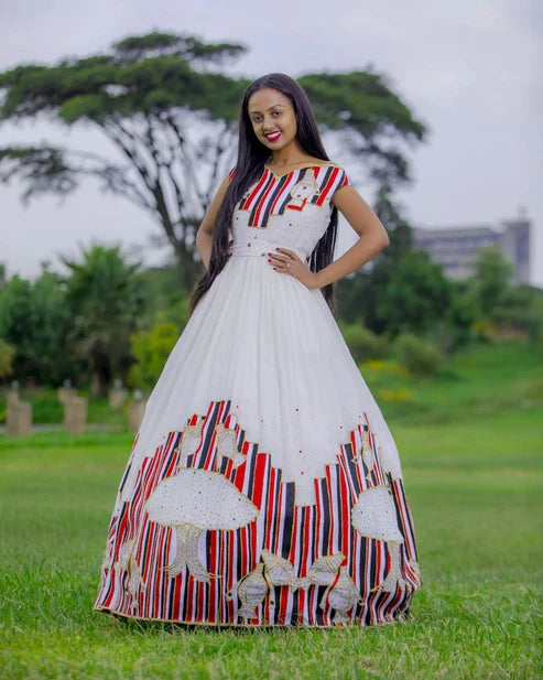 Oromo Couple's Wedding Cloth: Exquisite Handwoven Attire.
