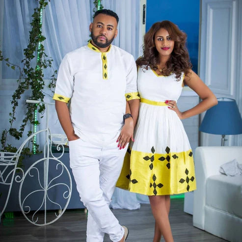 Couples' Habesha New Year Cloth: Exquisite Matching Outfits.