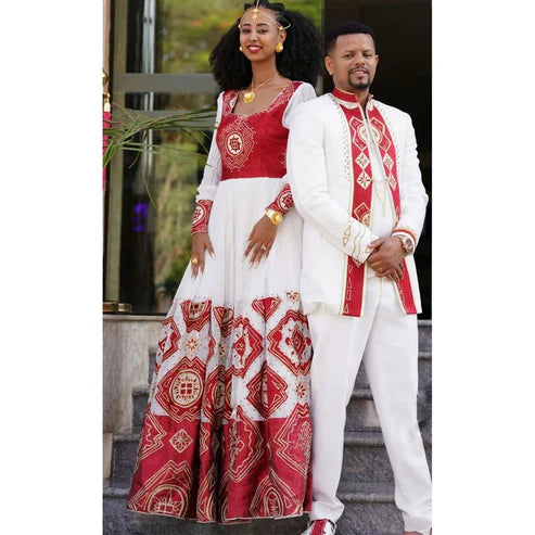Couples' Wedding Cloth: Exquisite Habesha Wedding Dress.