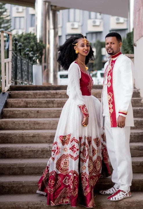 Couples' Wedding Cloth: Exquisite Habesha Wedding Dress.
