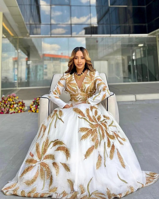 Unique handwoven Habesha Kemis a modern wedding dress