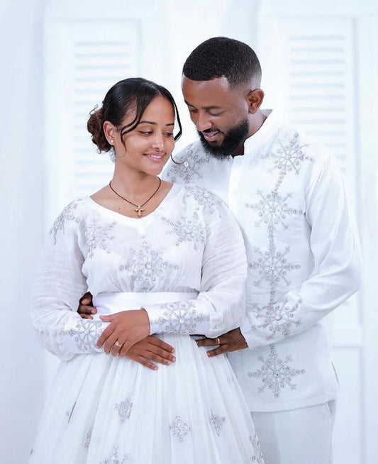 Modern Habesha Wedding Outfit for Couples.