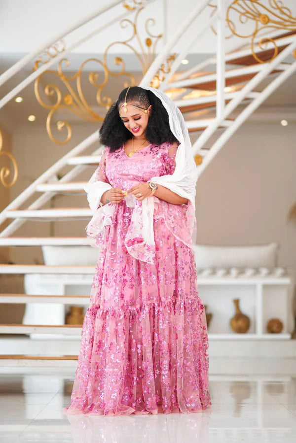 Lovely Rose Habesha Chiffon Dress: for Any Cultural Event Habesha Chiffon Dress