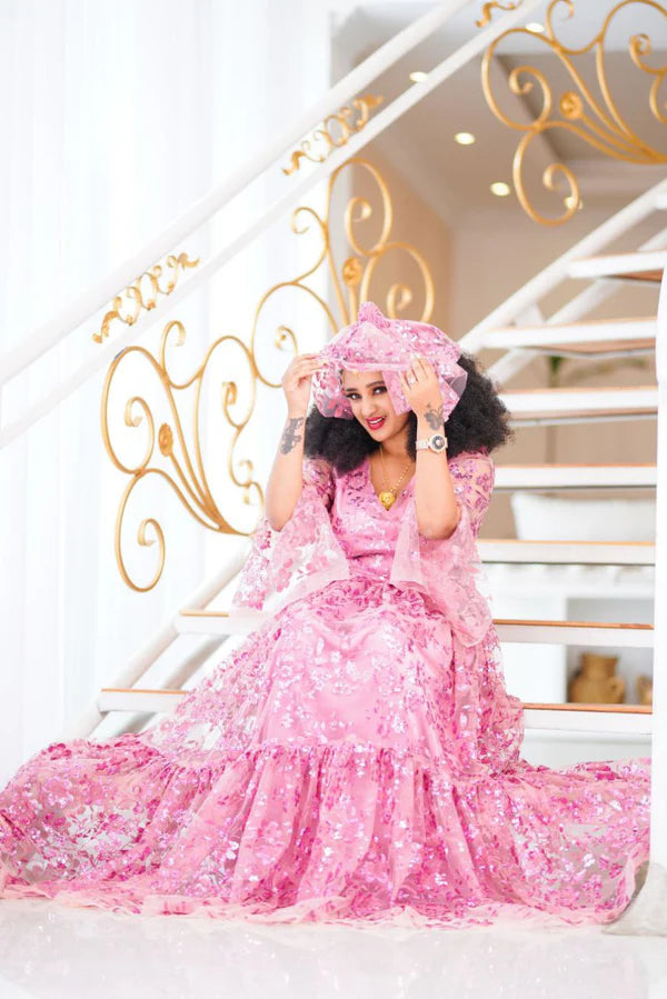 Lovely Rose Habesha Chiffon Dress: for Any Cultural Event Habesha Chiffon Dress