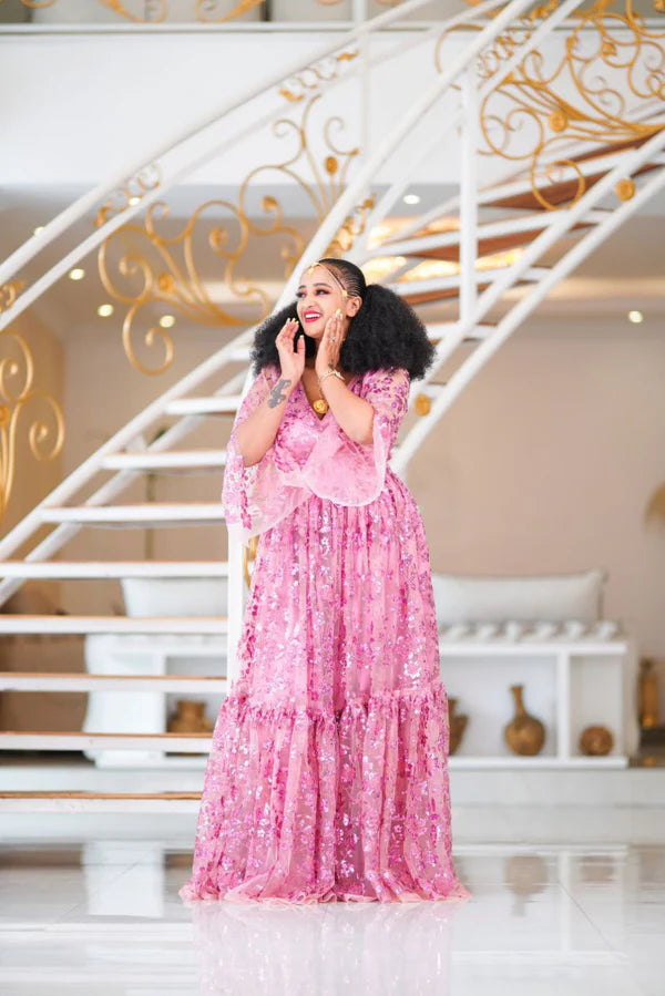Lovely Rose Habesha Chiffon Dress: for Any Cultural Event Habesha Chiffon Dress