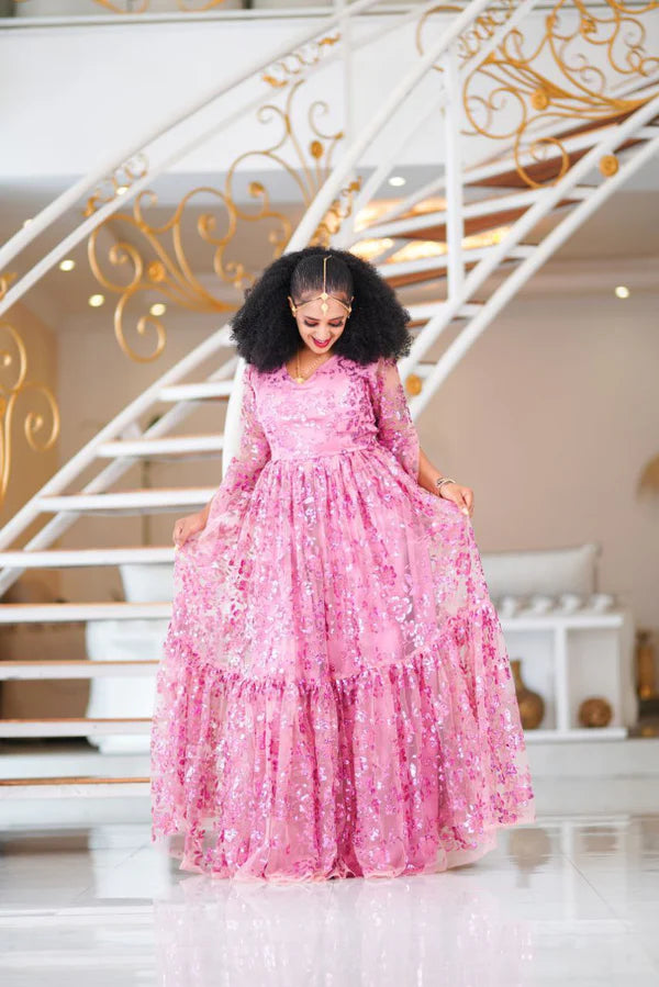 Lovely Rose Habesha Chiffon Dress: for Any Cultural Event Habesha Chiffon Dress
