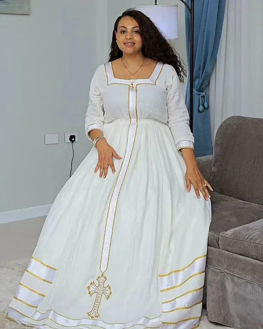 Light Neutral Color: Habesha Couples Outfit