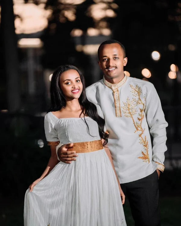 Simplistic Brown: Habesha Couples Outfit.