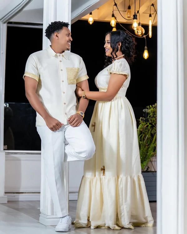 Simple Habesha Couples Outfit: Modern Matching Attire.