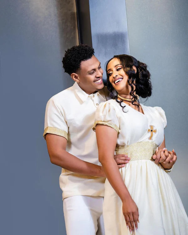 Simple Habesha Couples Outfit: Modern Matching Attire.