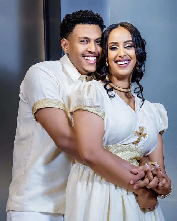Simple Habesha Couples Outfit: Modern Matching Attire.