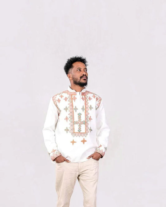 Light Color Habesha Couples Wedding Outfit: Modern Attire
