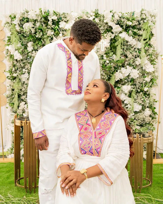 Beautiful Patterned Habesha Couples Outfit Stunning Habesha Couples Ensemble