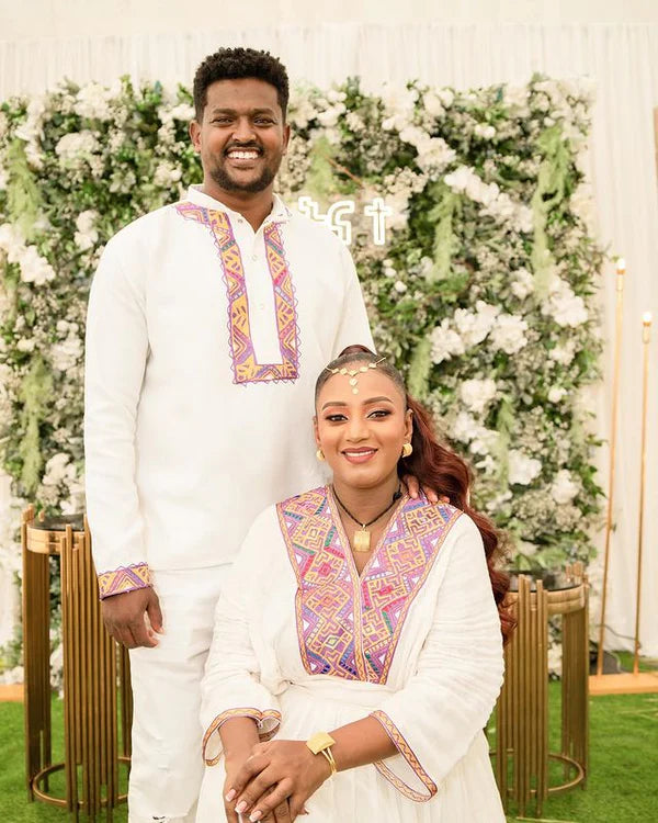 Beautiful Patterned Habesha Couples Outfit Stunning Habesha Couples Ensemble