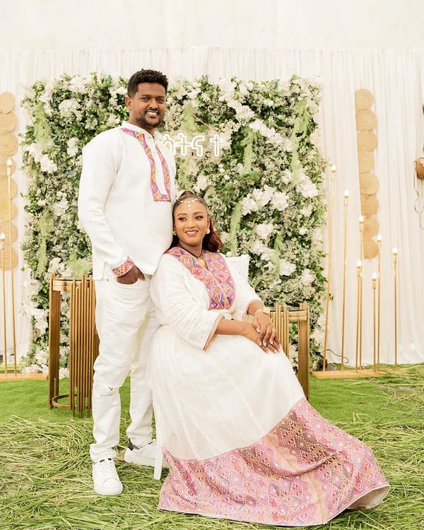 Beautiful Patterned Habesha Couples Outfit Stunning Habesha Couples Ensemble