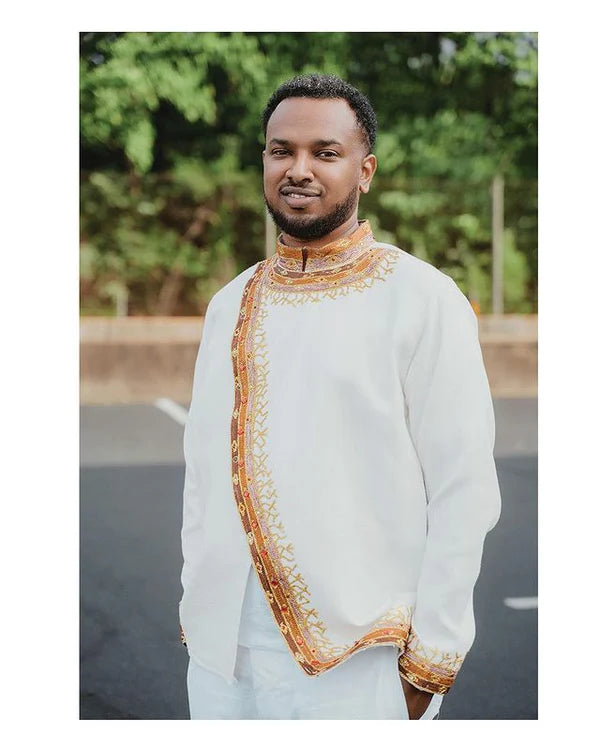 Stunning Brown Pattern Habesha Men's Attire Contemporary Habesha Shirt.