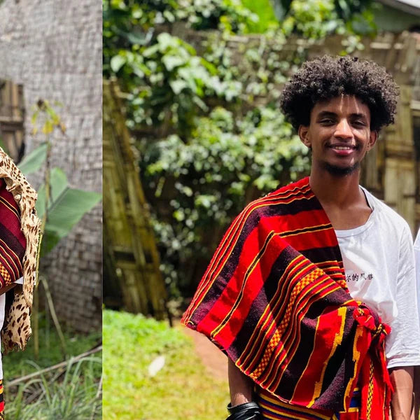 Authentic Wolayita Heritage Attire Ethiopian Men's Trousers and Shawl Wolayta.