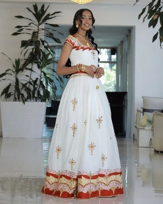 Celebrating Love in Red Habesha Couples Outfit Regal Matching Habesha Couples Attire