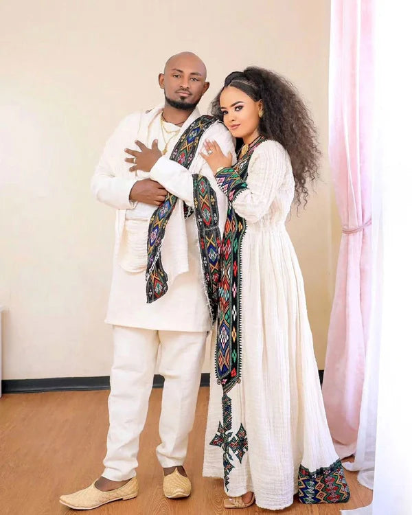 Darker Design in Traditional Habesha Couples Outfit Elegant Attire