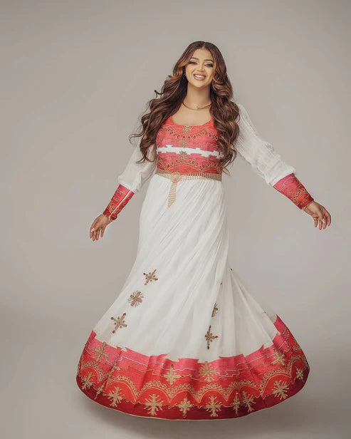 Glamorous Red Traditional Ethiopian Dress