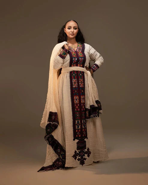 Ageless Dark Embroidered Traditional Dress