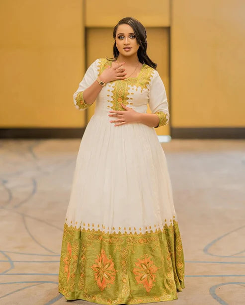 Radiant Lemon Green Ethiopian Dress