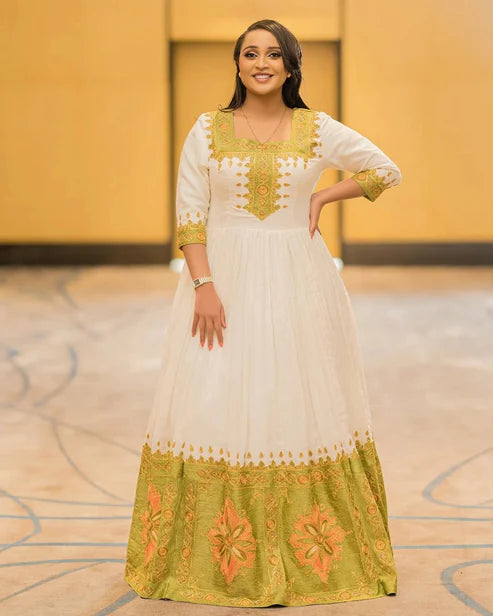 Radiant Lemon Green Ethiopian Dress