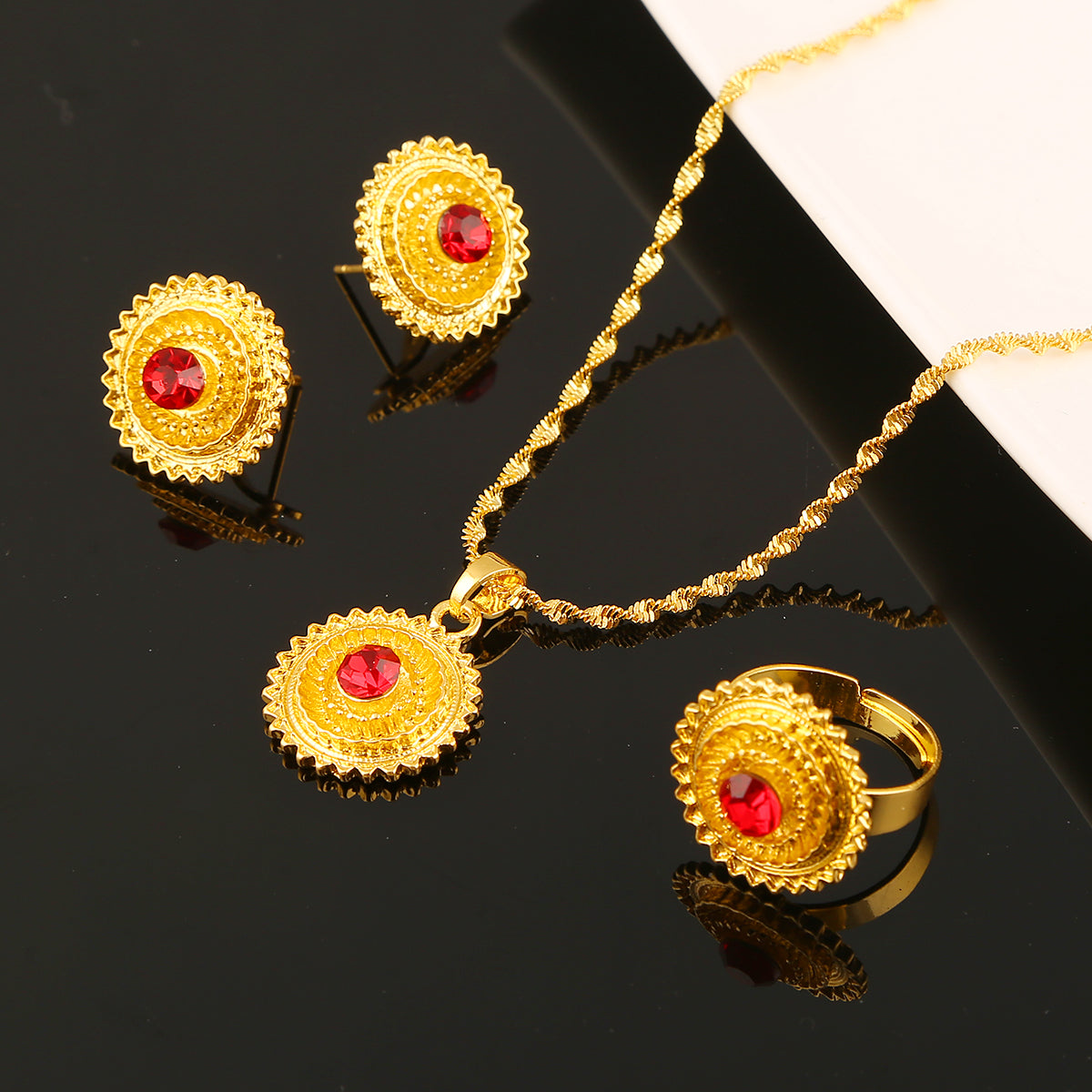 Luxury Necklace Earrings Ring Three Piece Set