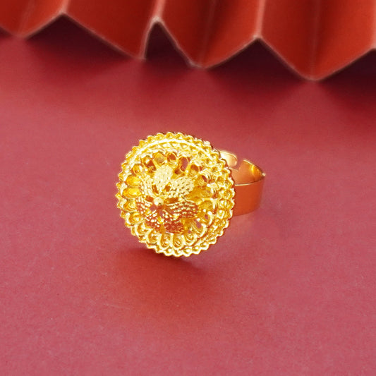 Landscape Middle East Flower Design Gold-plated Necklace Pendant Earring Ring Jewelry Suit